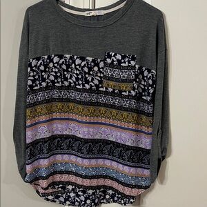 Jolt Gray and Multicolor Striped Long Sleeve Top